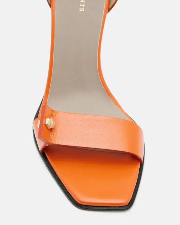 Betty Square Toe Leather Heeled Sandals Zesty Orange Women AllSaints Shoes and Boots Betty Square Toe Leather Heeled Sandals Zesty Orange Women AllSaints Shoes and Boots