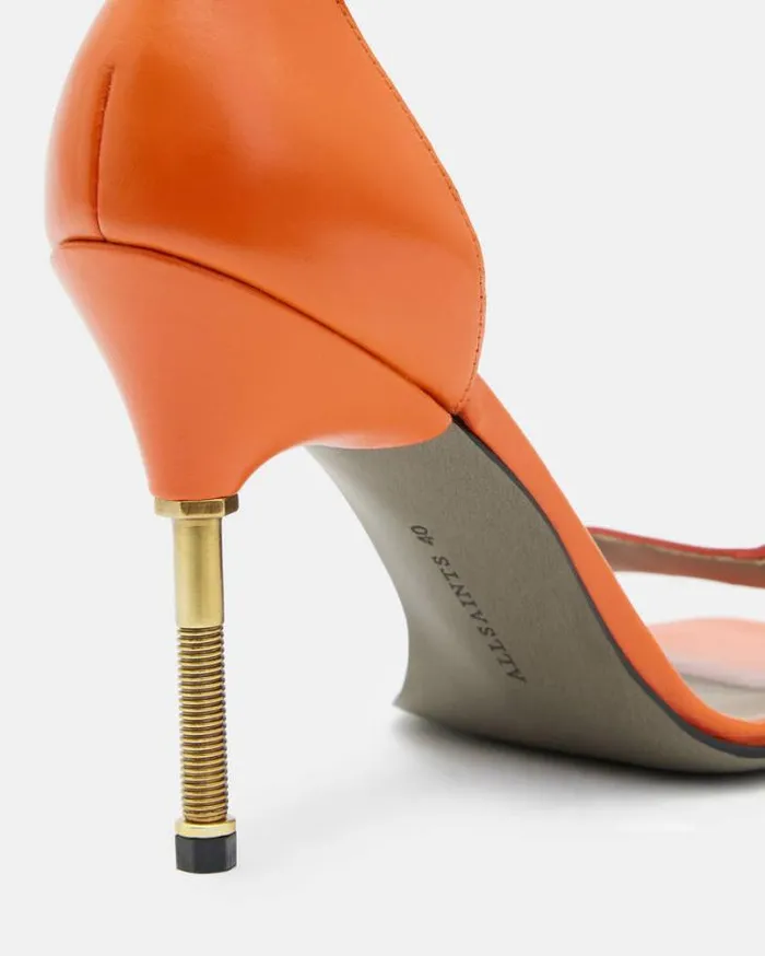 Betty Square Toe Leather Heeled Sandals Zesty Orange Women AllSaints Shoes and Boots Betty Square Toe Leather Heeled Sandals Zesty Orange Women AllSaints Shoes and Boots