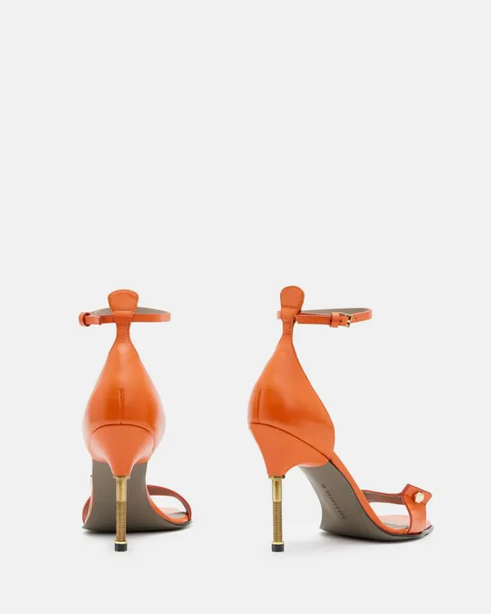 Betty Square Toe Leather Heeled Sandals Zesty Orange Women AllSaints Shoes and Boots Betty Square Toe Leather Heeled Sandals Zesty Orange Women AllSaints Shoes and Boots