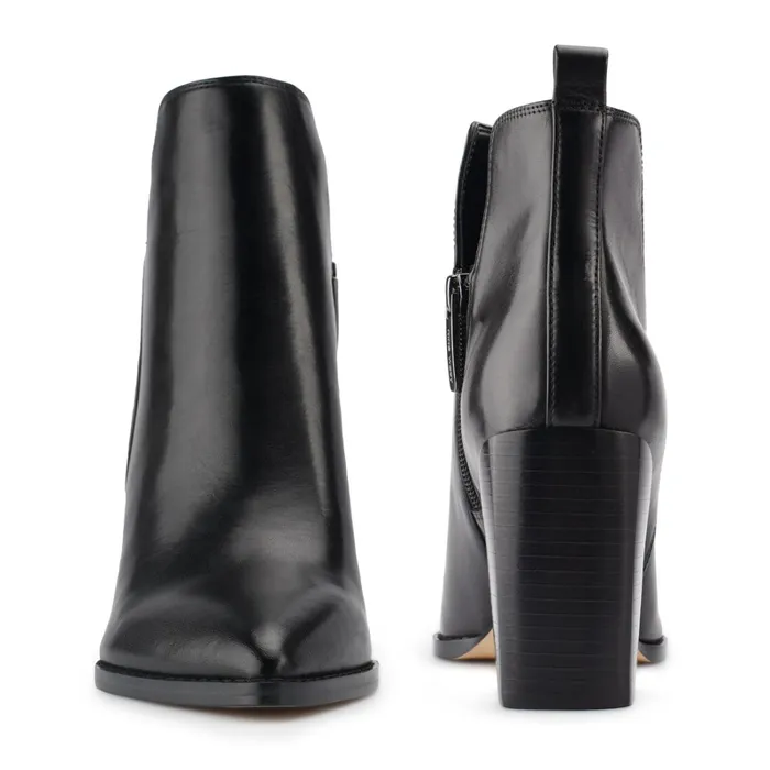 Birds Block Heel Booties Black Leather Women Nine West Boots and Booties Birds Block Heel Booties Black Leather Women Nine West Boots and Booties