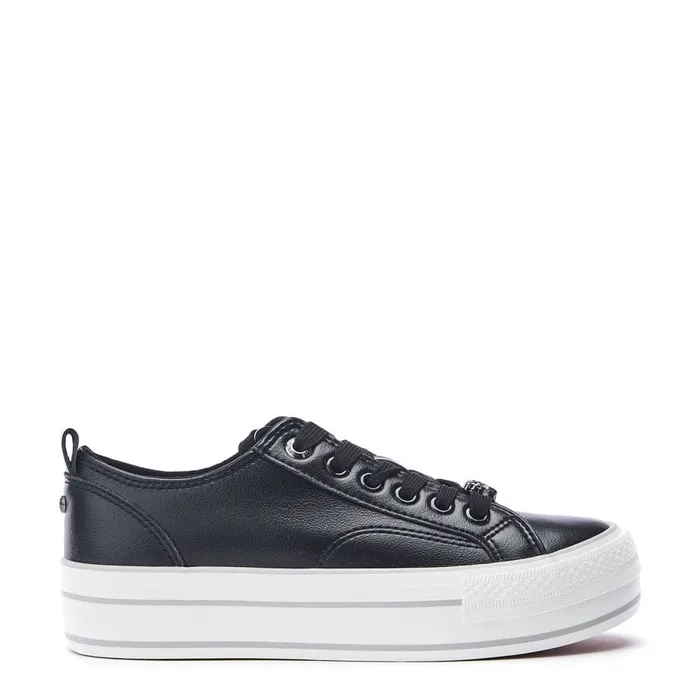 Black Trainers Women Moda In Pelle Bagnol Black Porvair
