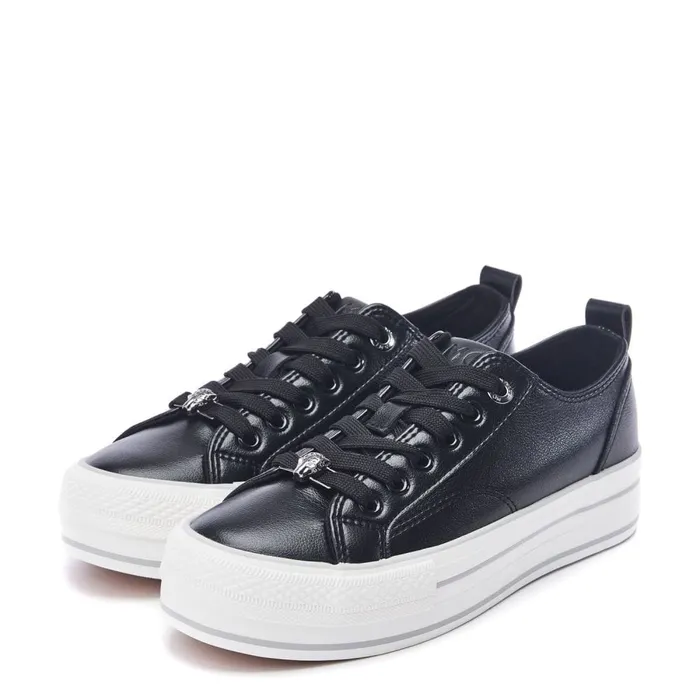 Black Trainers Women Moda In Pelle Bagnol Black Porvair