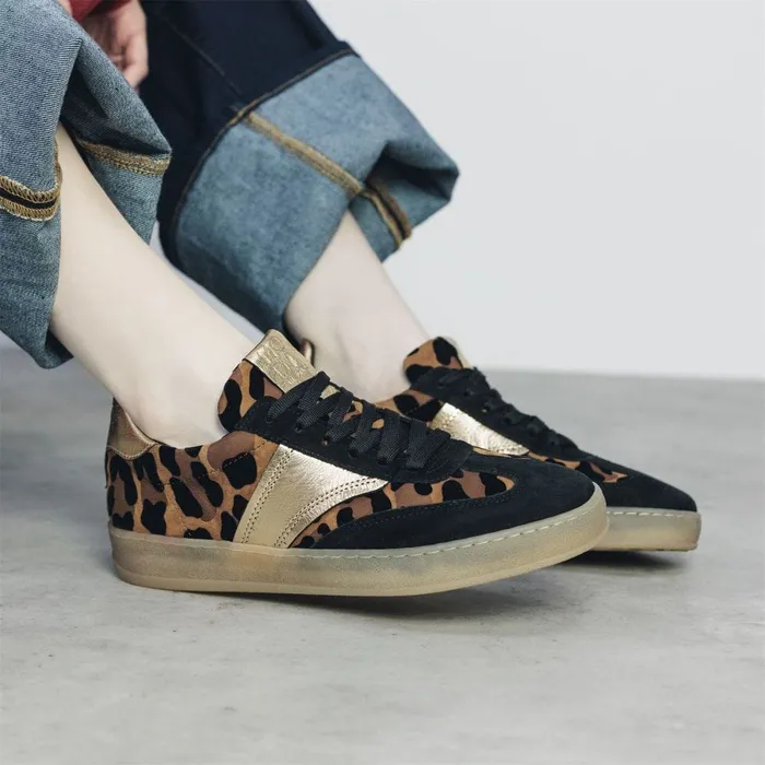 Black Trainers Women Moda In Pelle Bennet Black 8211 Leopard Leather