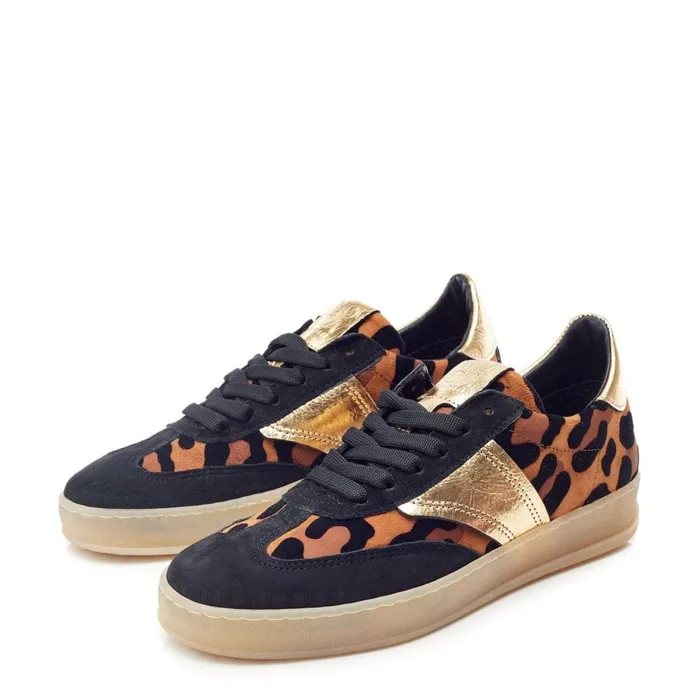 Black Trainers Women Moda In Pelle Bennet Black 8211 Leopard Leather