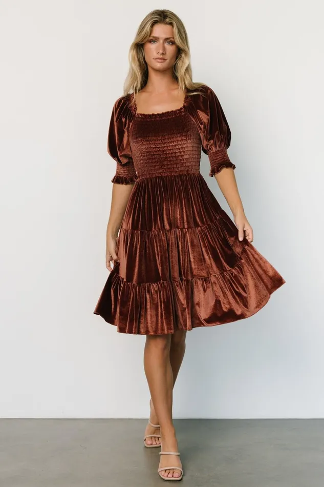 Bliss Smocked Velvet Short Dress Desert Rose Women Baltic Born Short Dresses