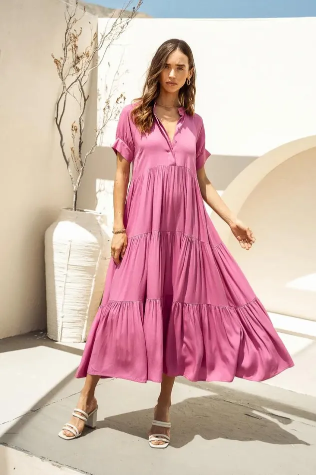 Bohme Dresses Amanda Tiered Dress In Orchid 8211 FINAL SALE Orchid 8211 Women Bohme Dresses Amanda Tiered Dress In Orchid 8211 FINAL SALE Orchid 8211 Women