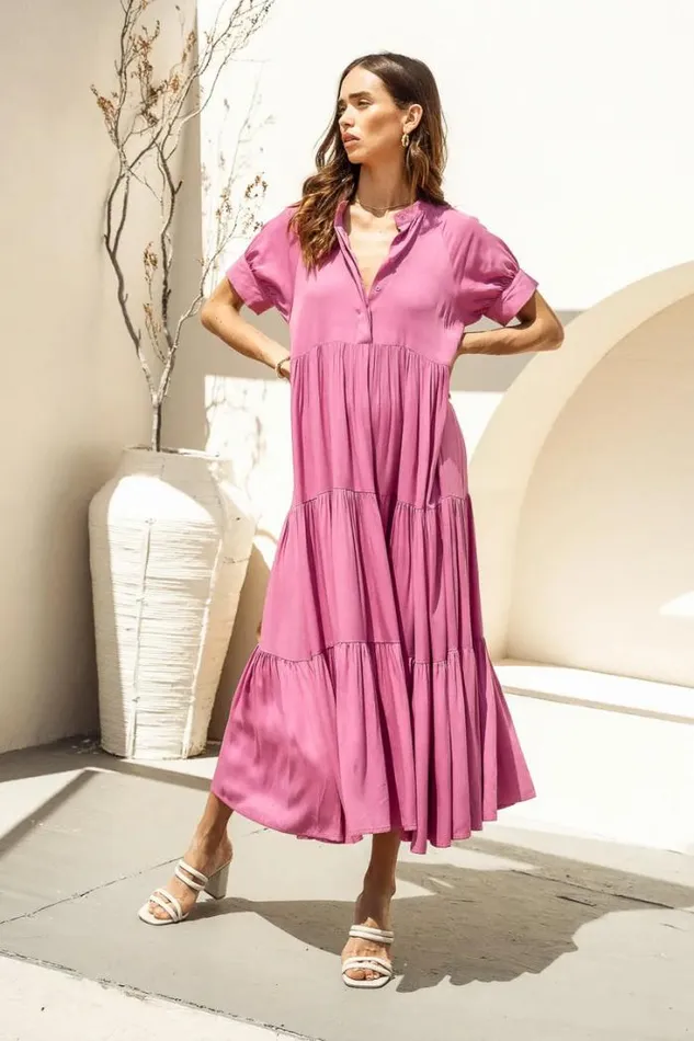 Bohme Dresses Amanda Tiered Dress In Orchid 8211 FINAL SALE Orchid 8211 Women Bohme Dresses Amanda Tiered Dress In Orchid 8211 FINAL SALE Orchid 8211 Women