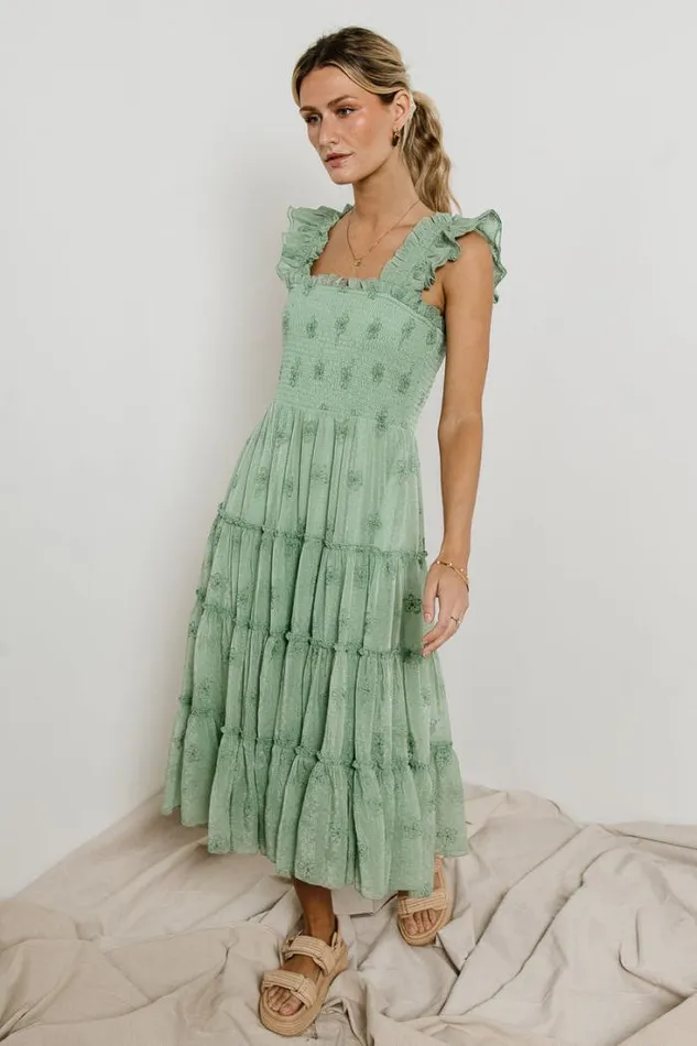 Bohme Dresses Floral Embroidered Smocked Dress In Green Green 8211 Women