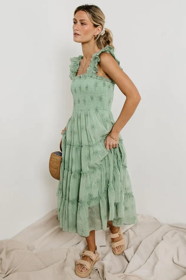Bohme Dresses Floral Embroidered Smocked Dress In Green Green 8211 Women Bohme Dresses Floral Embroidered Smocked Dress In Green Green 8211 Women