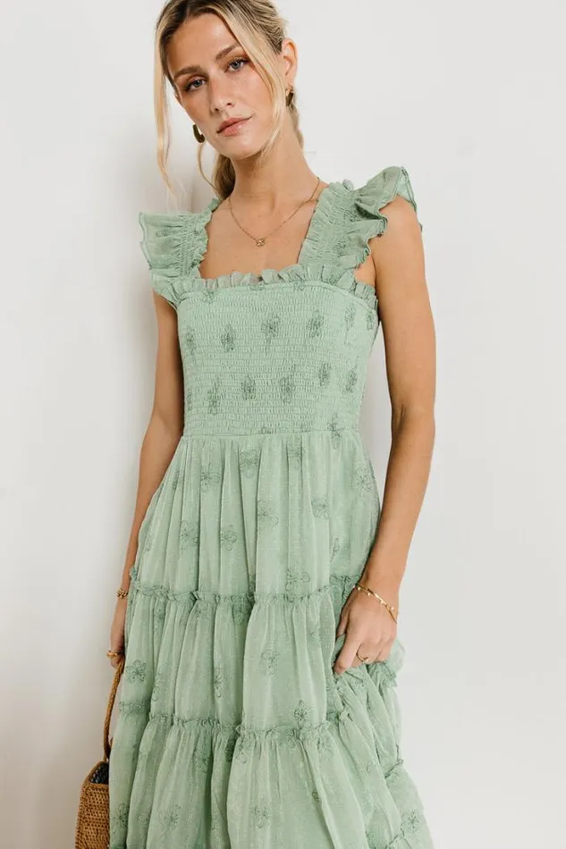 Bohme Dresses Floral Embroidered Smocked Dress In Green Green 8211 Women Bohme Dresses Floral Embroidered Smocked Dress In Green Green 8211 Women