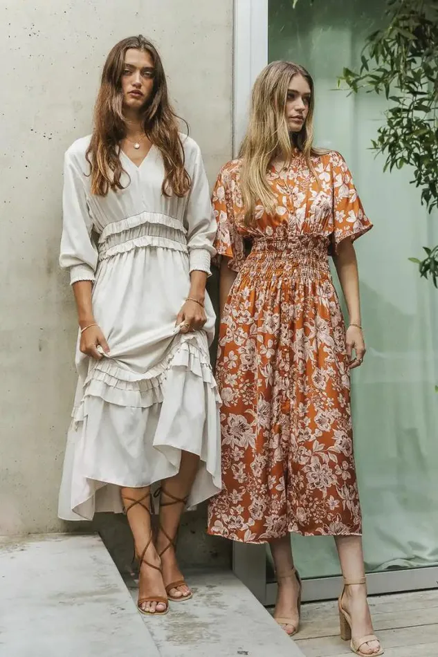 Bohme Dresses Jaslyn Floral Midi Dress In Camel Camel 8211 Women