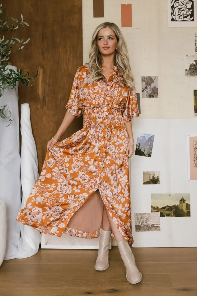 Bohme Dresses Jaslyn Floral Midi Dress In Camel Camel 8211 Women Bohme Dresses Jaslyn Floral Midi Dress In Camel Camel 8211 Women