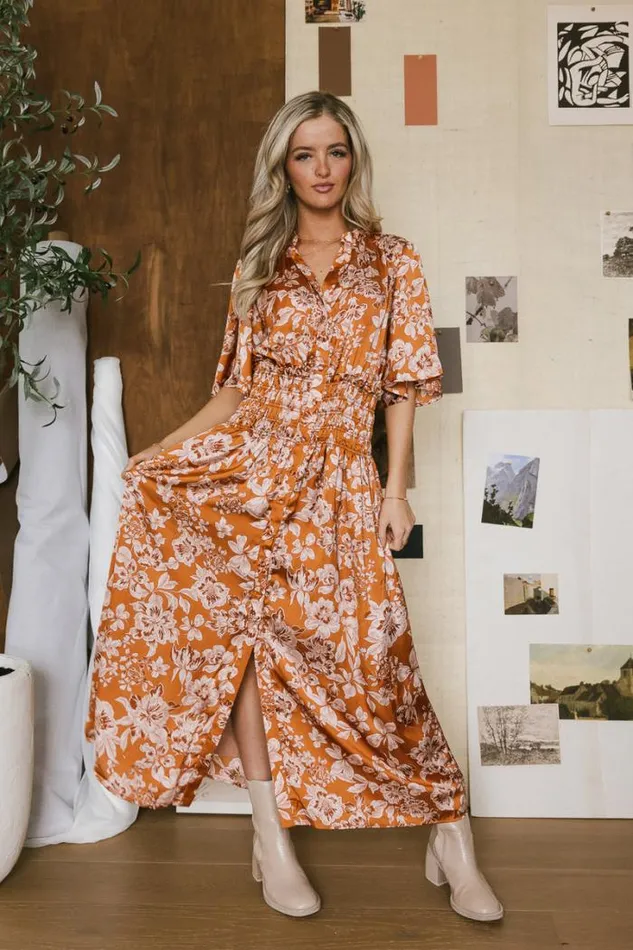 Bohme Dresses Jaslyn Floral Midi Dress In Camel Camel 8211 Women Bohme Dresses Jaslyn Floral Midi Dress In Camel Camel 8211 Women