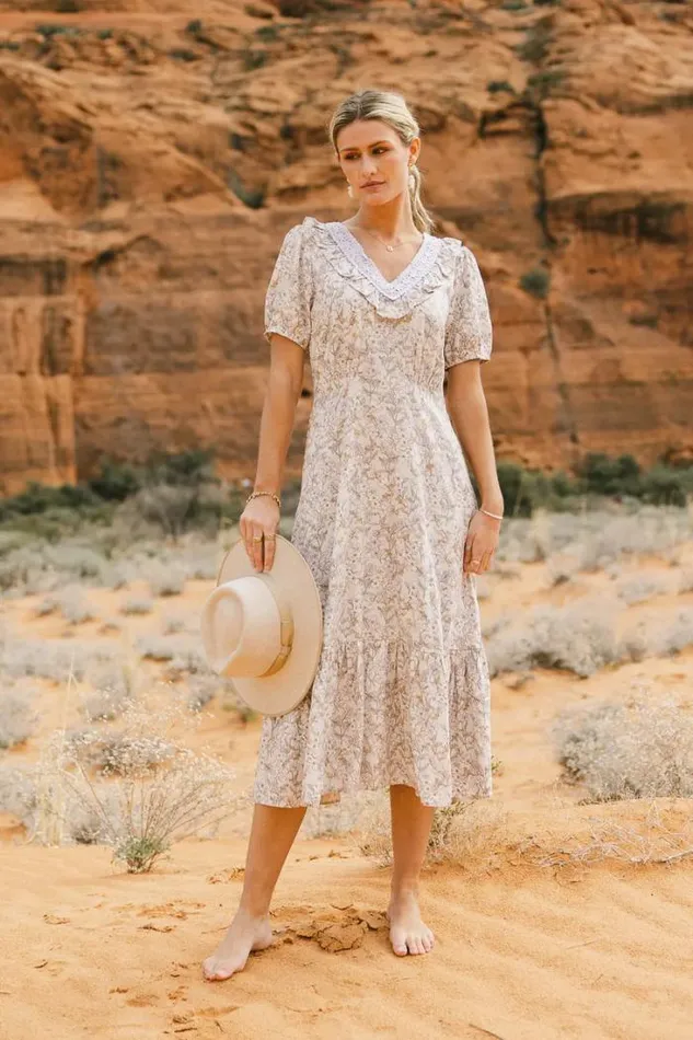 Bohme Dresses Paizley Printed Midi Dress Taupe 8211 Women Bohme Dresses Paizley Printed Midi Dress Taupe 8211 Women