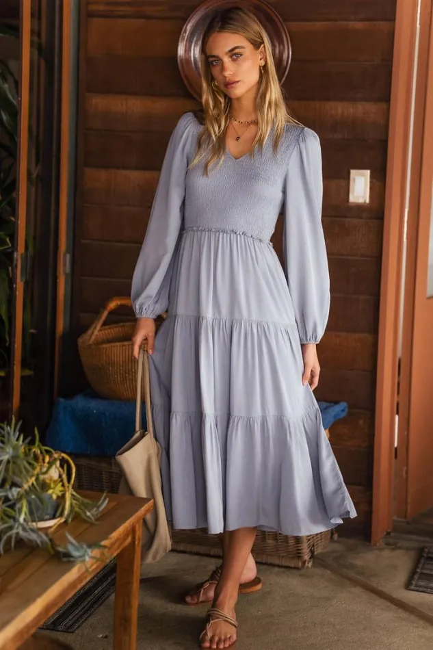 Bohme Dresses Smocked Tiered Midi Dress In Blue Blue 8211 Women