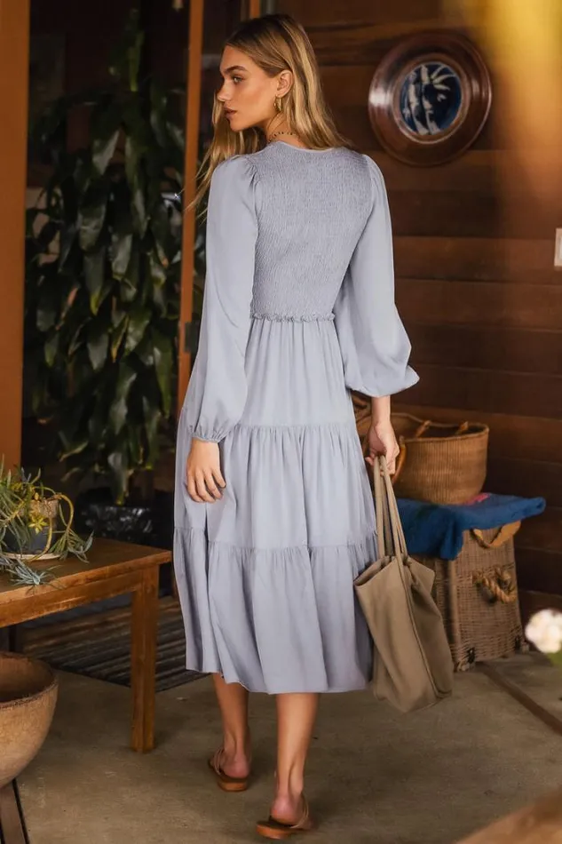 Bohme Dresses Smocked Tiered Midi Dress In Blue Blue 8211 Women
