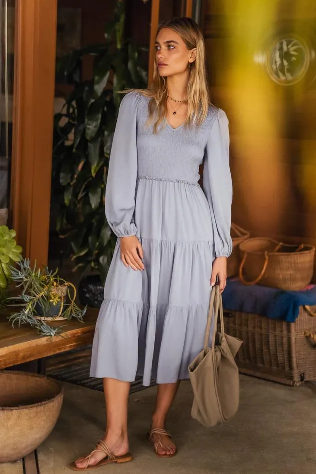 Bohme Dresses Smocked Tiered Midi Dress In Blue Blue 8211 Women