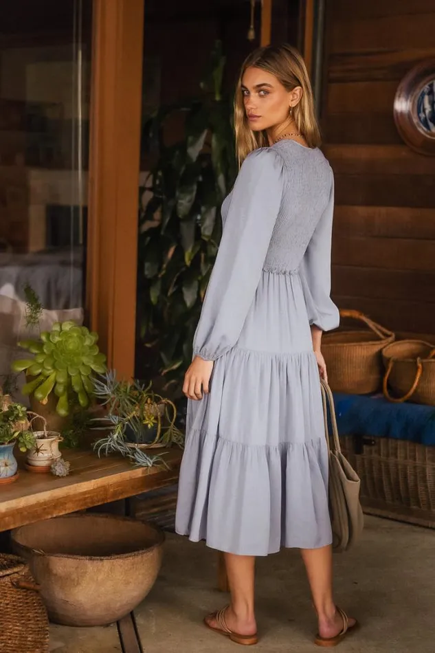 Bohme Dresses Smocked Tiered Midi Dress In Blue Blue 8211 Women