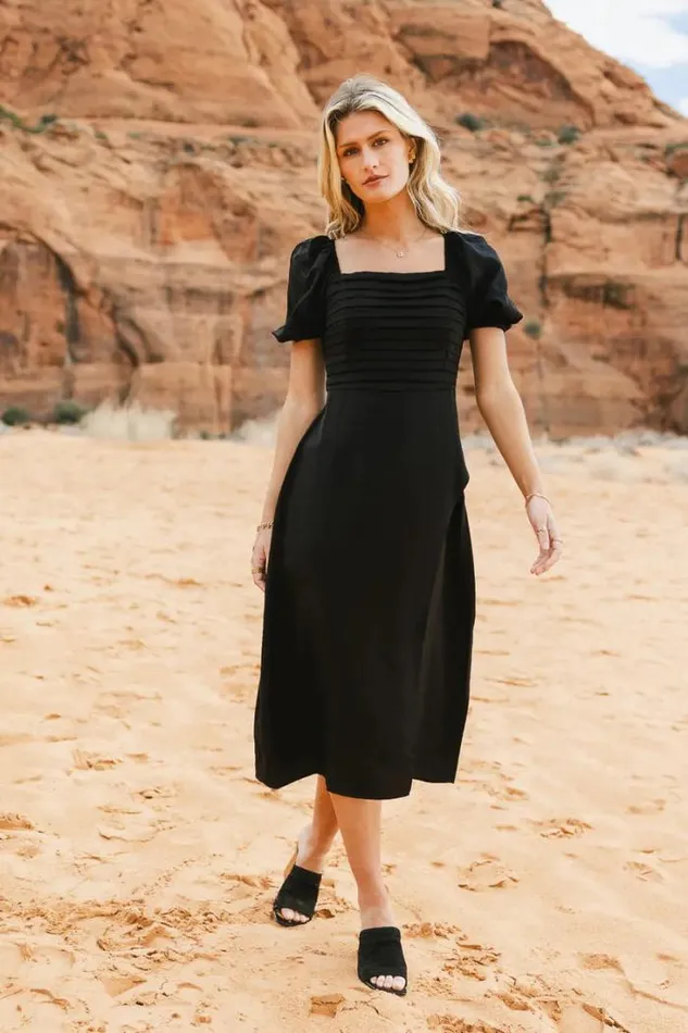 Bohme Dresses Taja Pleated Midi Dress Black 8211 Women Bohme Dresses Taja Pleated Midi Dress Black 8211 Women