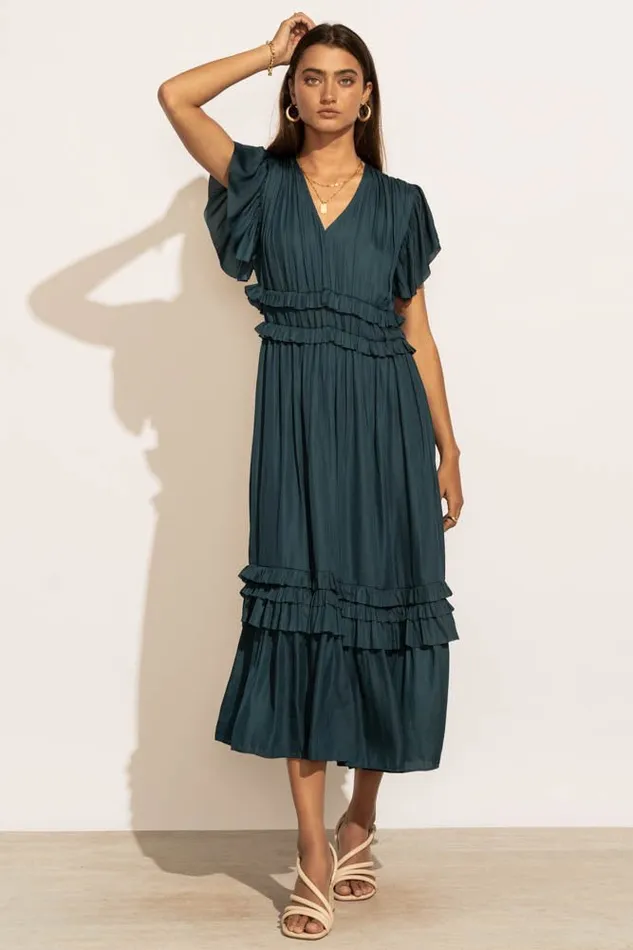 Bohme Dresses Willa Ruffle Dress In Teal Teal 8211 Women