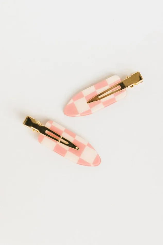 Bohme Hair Accessories Checkered Creaseless Hair Clips In Pink Pink 8211 Women