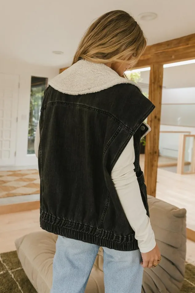 Bohme Outerwear BlankNYC Denim Sherpa Lined Vest Black 8211 Women Bohme Outerwear BlankNYC Denim Sherpa Lined Vest Black 8211 Women