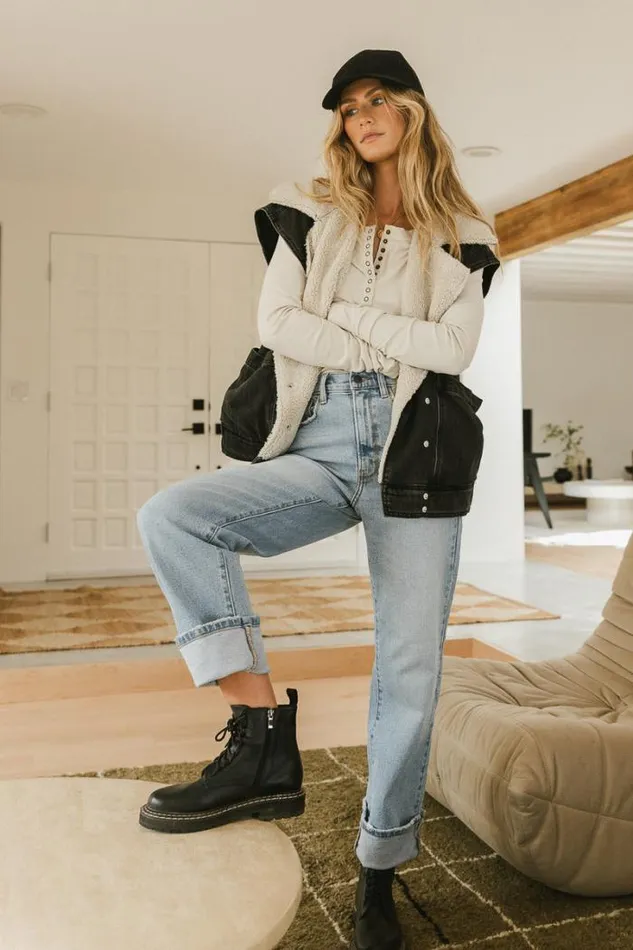 Bohme Outerwear BlankNYC Denim Sherpa Lined Vest Black 8211 Women Bohme Outerwear BlankNYC Denim Sherpa Lined Vest Black 8211 Women