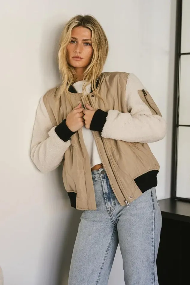 Bohme Outerwear Catching Feelings Bomber Jacket In Taupe Taupe 8211 Women