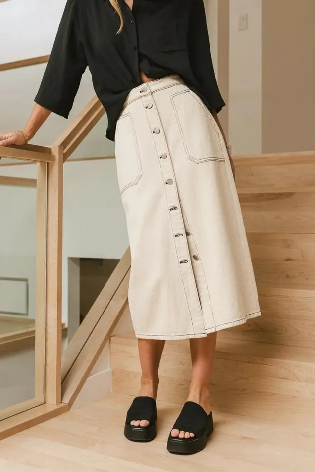 Bohme Skirts Astoria Button Up Skirt 8211 FINAL SALE Cream 8211 Women Bohme Skirts Astoria Button Up Skirt 8211 FINAL SALE Cream 8211 Women
