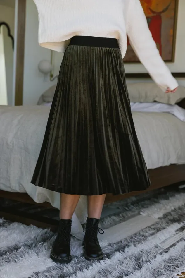 Bohme Skirts Zoe Velour Skirt In Olive Olive 8211 Women Bohme Skirts Zoe Velour Skirt In Olive Olive 8211 Women