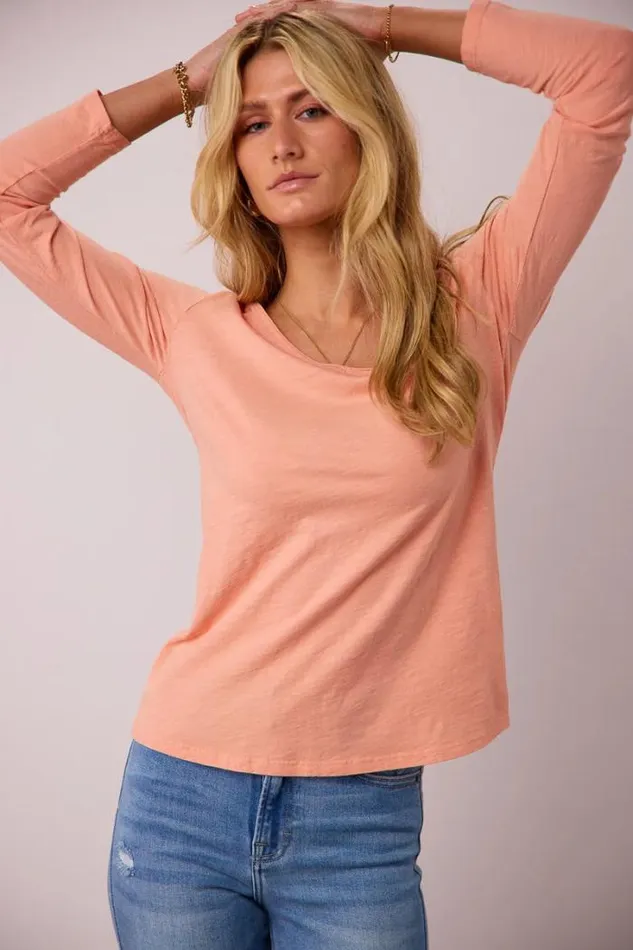 Bohme Tees and Tanks Long Sleeve VNeck TShirt In Peach Peach 8211 Women