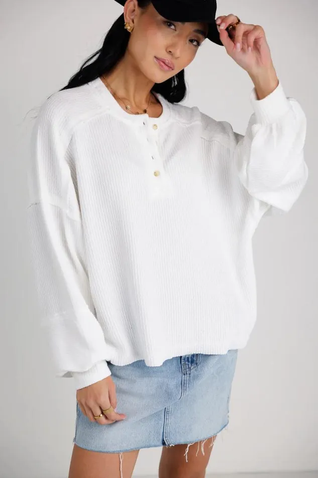 Bohme Tops Arabella Ribbed Henley Top In White White 8211 Women