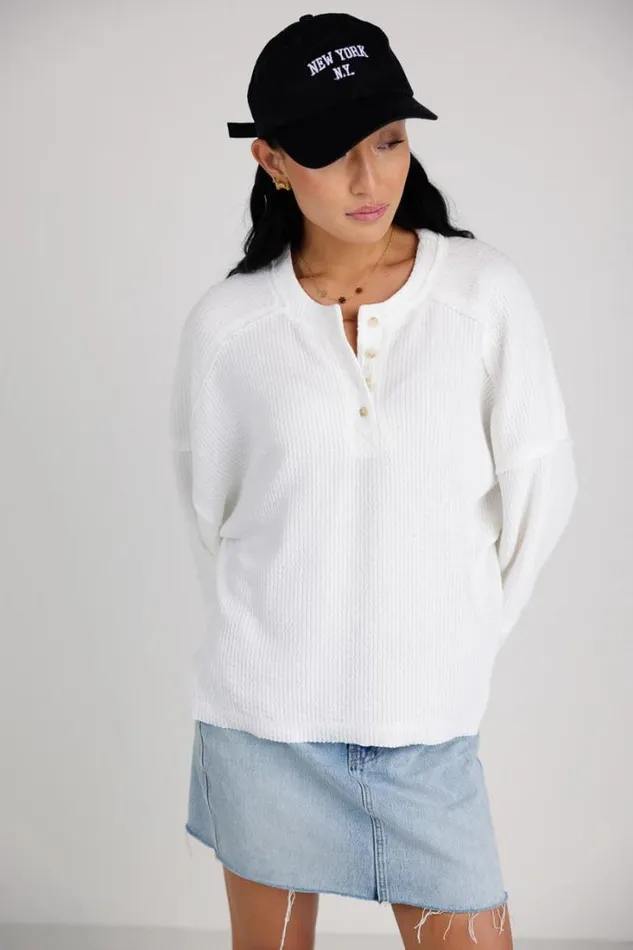 Bohme Tops Arabella Ribbed Henley Top In White White 8211 Women Bohme Tops Arabella Ribbed Henley Top In White White 8211 Women