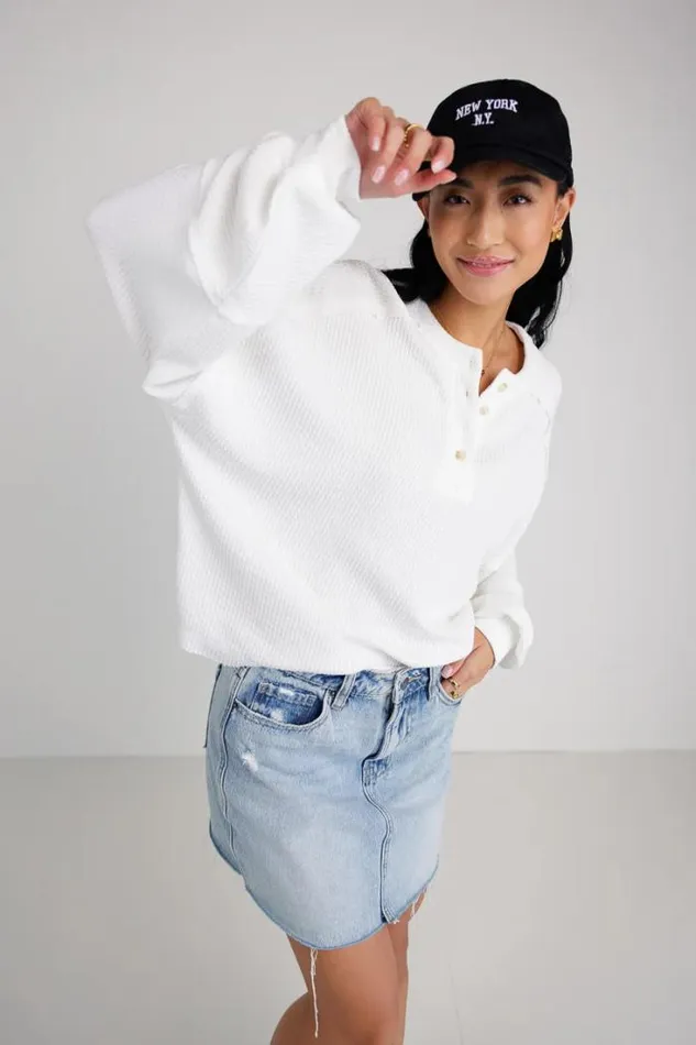 Bohme Tops Arabella Ribbed Henley Top In White White 8211 Women Bohme Tops Arabella Ribbed Henley Top In White White 8211 Women