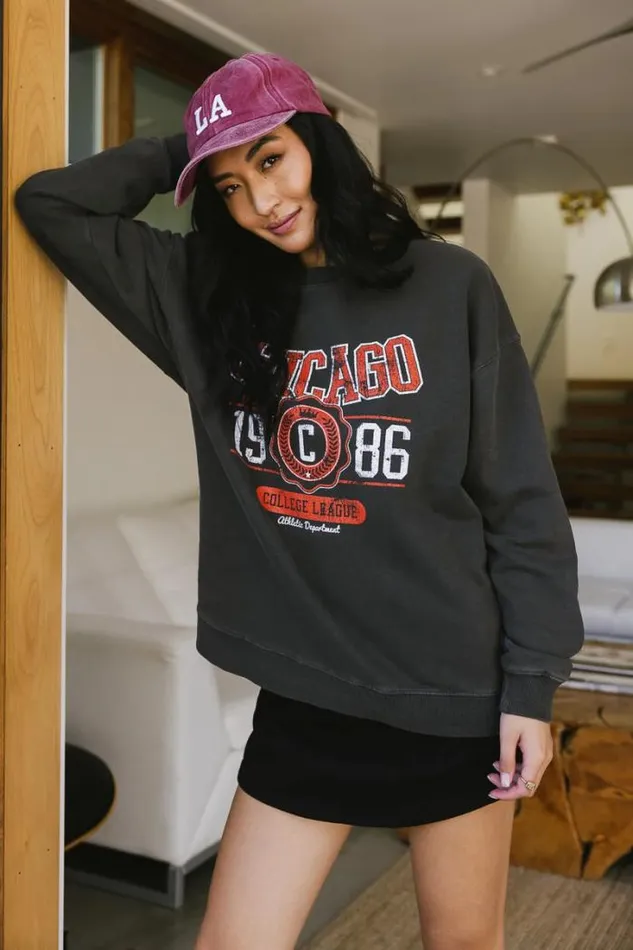 Bohme Tops Chicago Graphic Sweatshirt 8211 FINAL SALE Charcoal 8211 Women Bohme Tops Chicago Graphic Sweatshirt 8211 FINAL SALE Charcoal 8211 Women