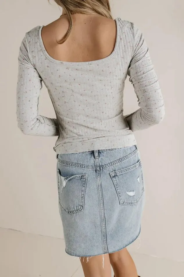 Bohme Tops Chloe Floral Ribbed Top In Grey Grey 8211 Women Bohme Tops Chloe Floral Ribbed Top In Grey Grey 8211 Women