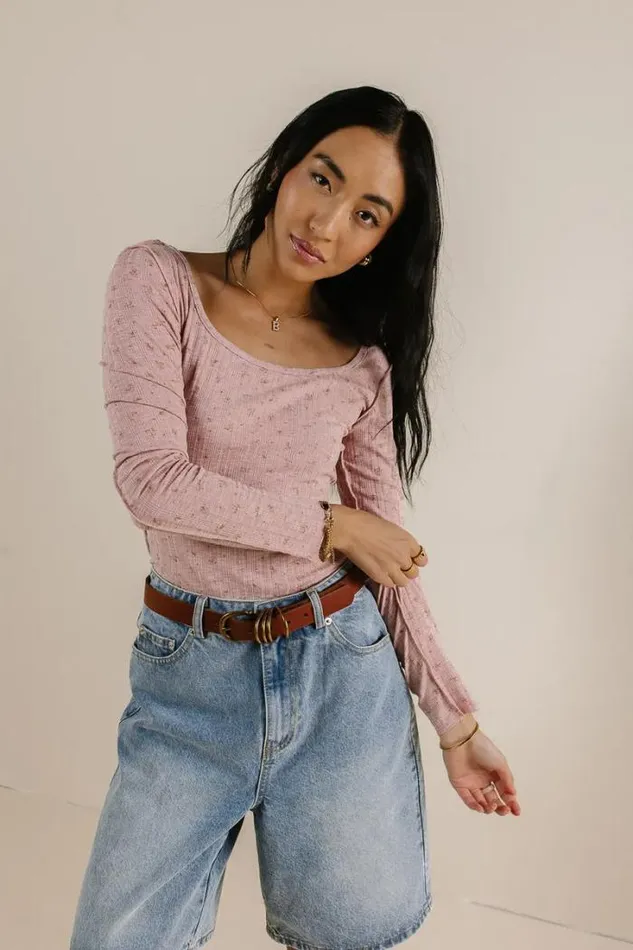 Bohme Tops Chloe Floral Ribbed Top In Rose Rose 8211 Women