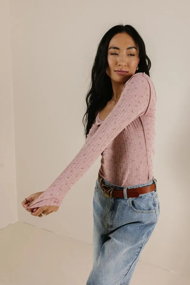 Bohme Tops Chloe Floral Ribbed Top In Rose Rose 8211 Women