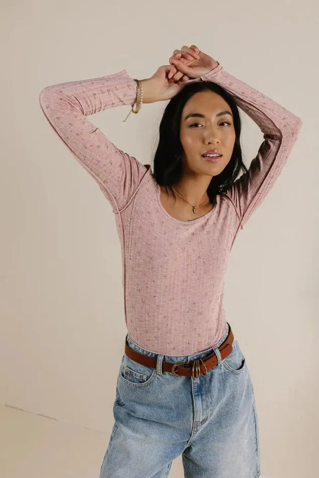 Bohme Tops Chloe Floral Ribbed Top In Rose Rose 8211 Women