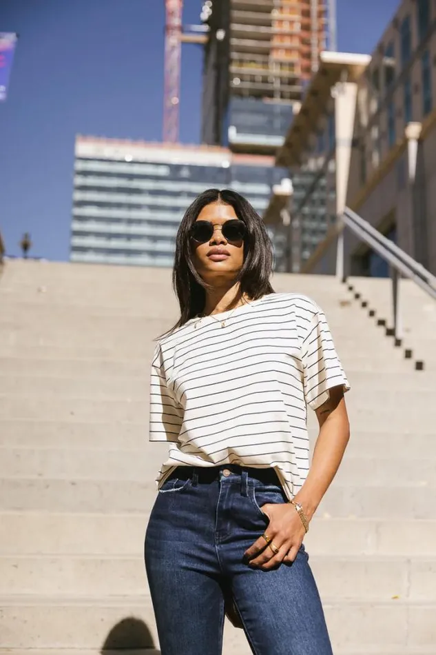 Bohme Tops Evie Striped TShirt In Black Black 8211 Women Bohme Tops Evie Striped TShirt In Black Black 8211 Women