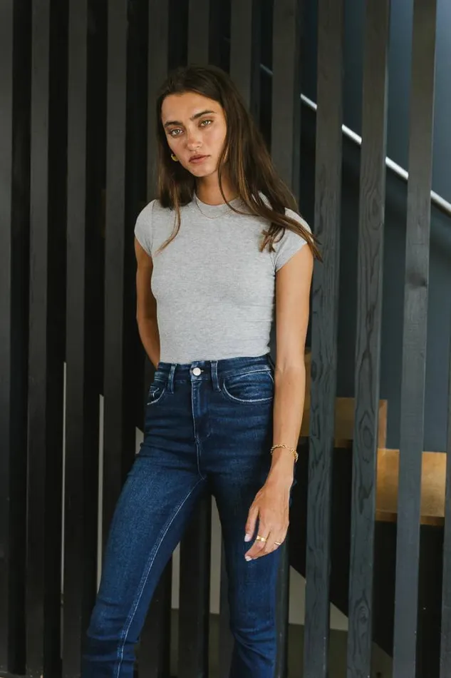 Bohme Tops Holly Ribbed Bodysuit In Grey Grey 8211 Women