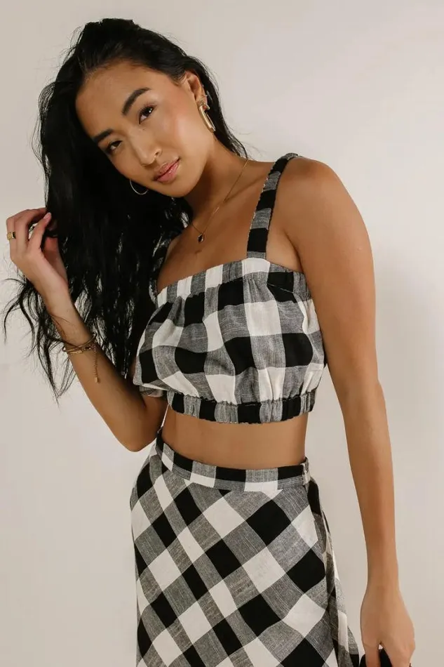 Bohme Tops Jasmine Plaid Crop Top Black 8211 Women Bohme Tops Jasmine Plaid Crop Top Black 8211 Women