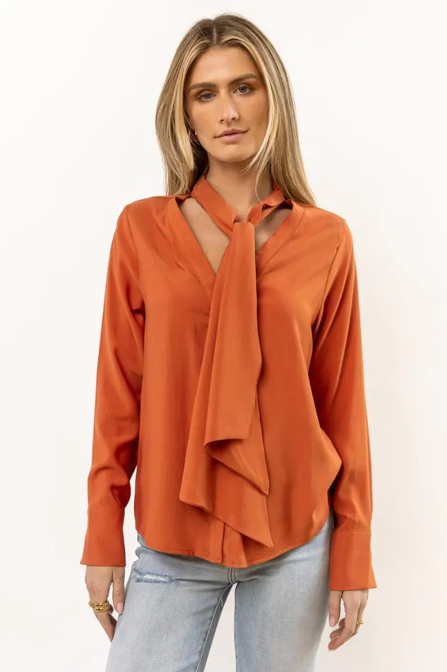 Bohme Tops Kayla Tie Front Top In Orange 8211 FINAL SALE Orange 8211 Women Bohme Tops Kayla Tie Front Top In Orange 8211 FINAL SALE Orange 8211 Women