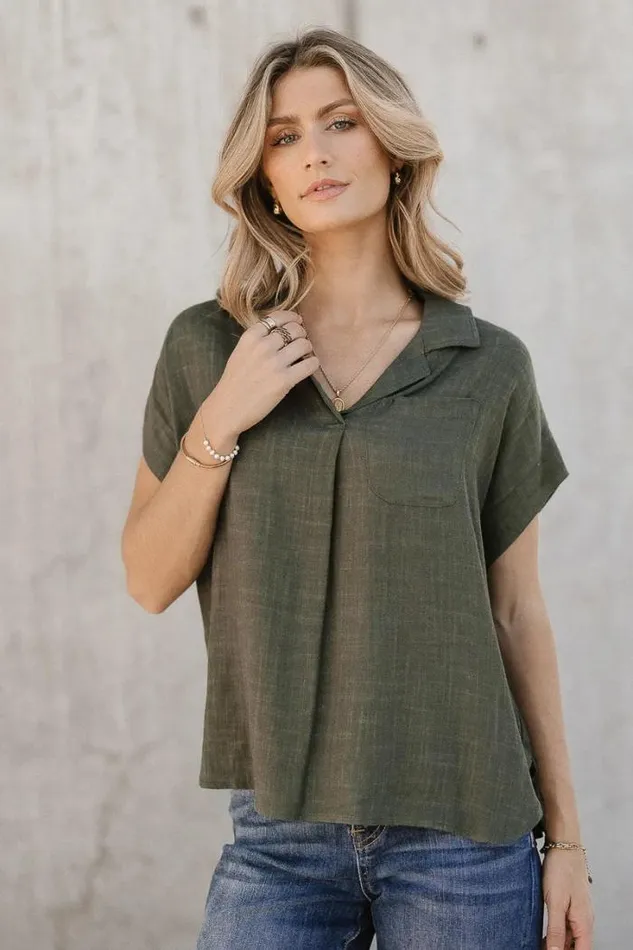 Bohme Tops Kylar Collared Top In Green 8211 FINAL SALE Green 8211 Women Bohme Tops Kylar Collared Top In Green 8211 FINAL SALE Green 8211 Women
