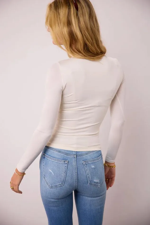 Bohme Tops Long Sleeve Fitted Knit Top In Ivory Ivory 8211 Women
