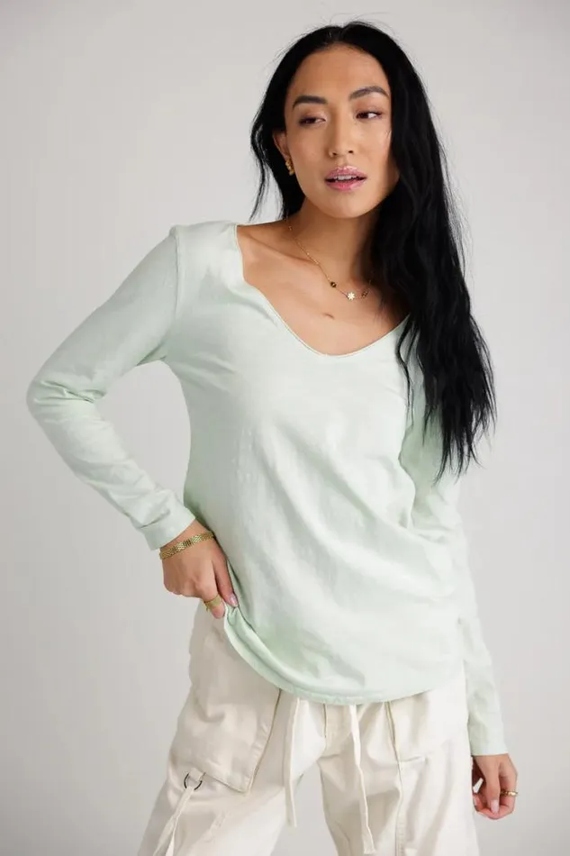 Bohme Tops Long Sleeve VNeck TShirt In Mint Mint 8211 Women