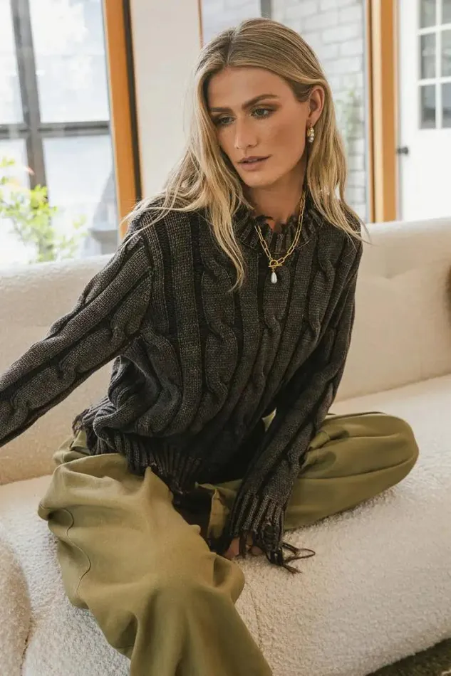 Bohme Tops Mari Distressed Sweater In Black Black 8211 Women