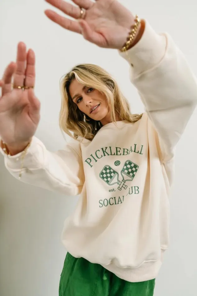 Bohme Tops Pickleball Embroidered Sweatshirt Cream 8211 Women