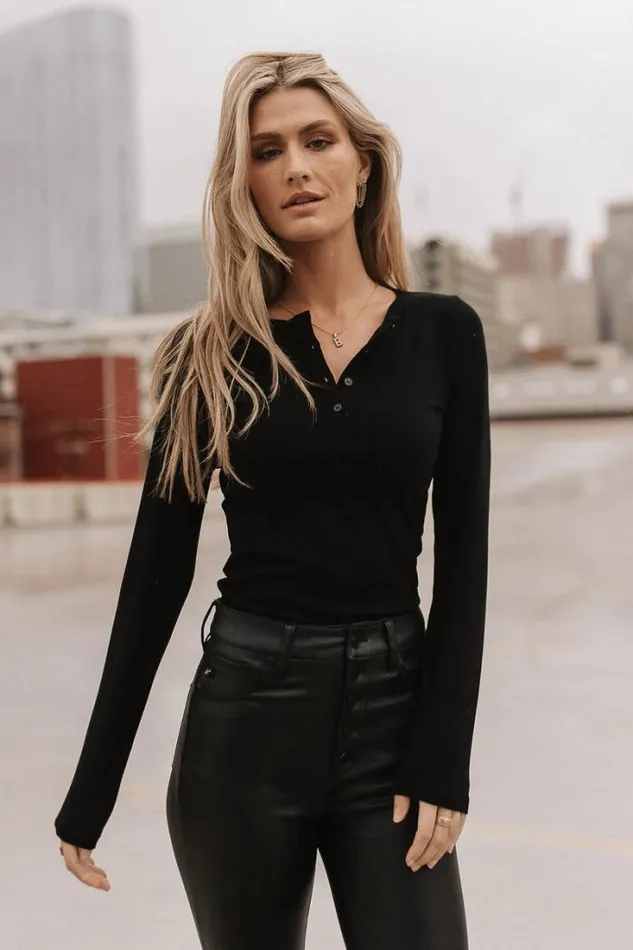 Bohme Tops Quincy Henley Top In Black Black 8211 Women