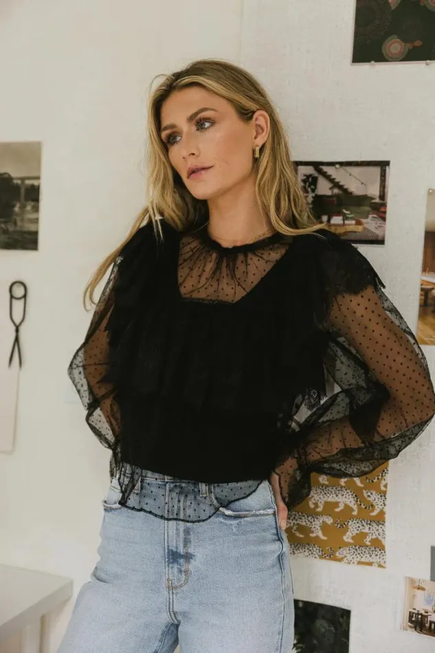 Bohme Tops Raegan Self Dot Mesh Top 8211 FINAL SALE Black 8211 Women Bohme Tops Raegan Self Dot Mesh Top 8211 FINAL SALE Black 8211 Women